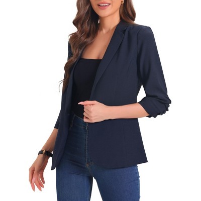 Allegra K Women's Lapel Collar One Button 3/4 Sleeve Blazer
