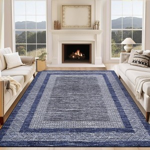 Modern Area Rug Distressed Bordered Rug Washable Non Slip Floor Carpet Non Shedding Thin Rug, Soft Low Pile Rug - 1 of 4