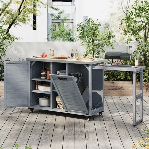 Mshliw 78.3" Outdoor Kitchen Island with Foldable Grill Table, Stainless Steel Top & Hidden Trash Storage Cart,Outdoor Bar Cart for Lawn & Garden - 1 of 4