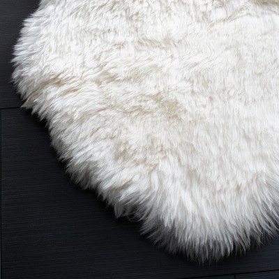 Luxurious Hand-Knotted Sheepskin White and Beige 6' Square Rug