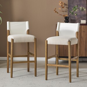 QingMoon Wooden Bar Stools Set of 2, Fabric Upholstered Counter Height Chairs, Built-In Footrest for Kitchen Island and Home Bar Table - 1 of 4