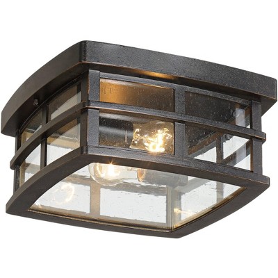 John Timberland Mission Outdoor Ceiling Light Fixture Oil Rubbed Bronze 12" Clear Seedy Glass for Exterior House Porch Patio Deck