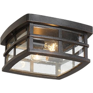 John Timberland Mission Flush Mount Outdoor Ceiling Light Fixture Oil Rubbed Bronze 12" Clear Seedy Glass for Exterior House Porch Patio Deck - 1 of 4