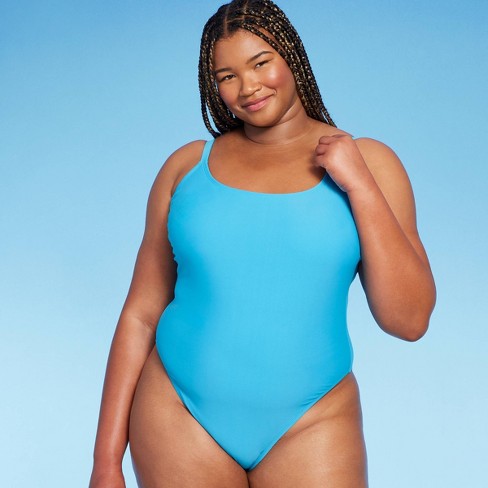 Women s High Leg Cheeky Scoop Back One Piece Swimsuit Wild Fable Blue 18 Target