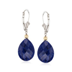 Ross-Simons 18.00 ct. t.w. Opaque Sapphire Drop Earrings in Sterling Silver and 14kt Yellow Gold - 1 of 4