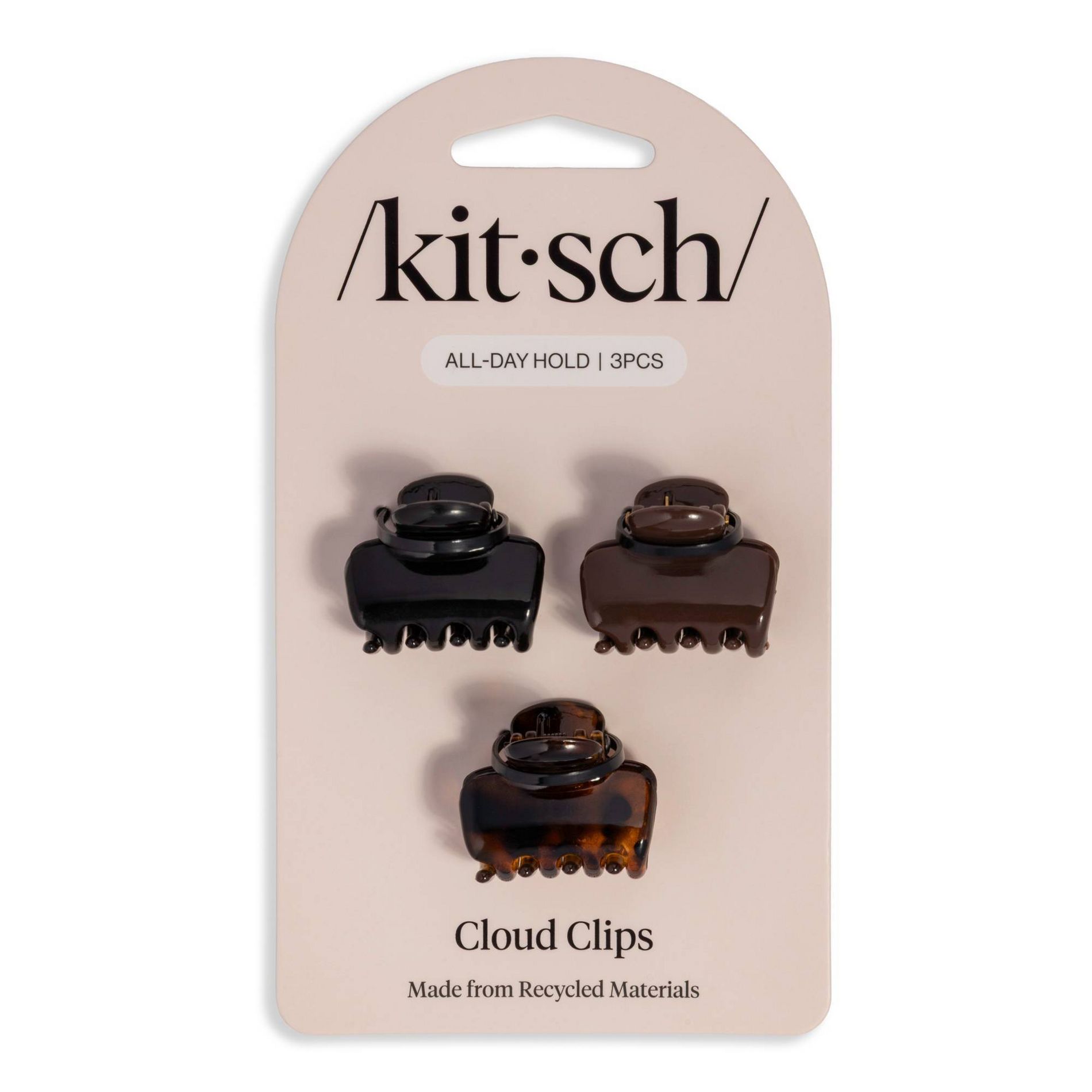 Kitsch Small Cloud Claw Clips - Black - Chocolate - Tort 3pk: For All Hair Types, Recycled Material