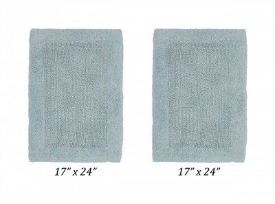 Blue 100% Cotton Reversible Tufted Bathroom Rug Set