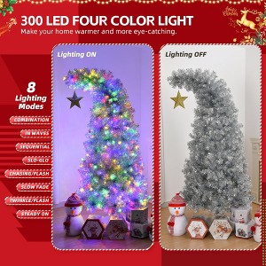 6FT Bent Top Pre-lit Christmas Tree with Golden Star, Hinged Artificial Xmas Tree with 300 Lights, 900 Branch Tips for Holiday Party - 1 of 4