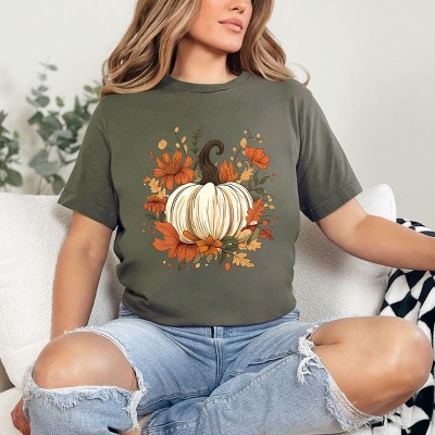 Simply Sage Market Fall Pumpkin Floral Short Sleeve Tee