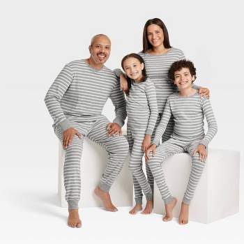 Gray Striped 100% Cotton Matching Family Pajamas Collection