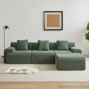 GDFStudio Ulina 114'' 4-Seater Inlaid Structural Corduroy Upholstered Sectional Sofa with 1 Ottoman and 3 Pillows - 1 of 4