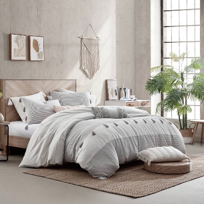 King Light Gray Cotton Panama Stripe Comforter Set