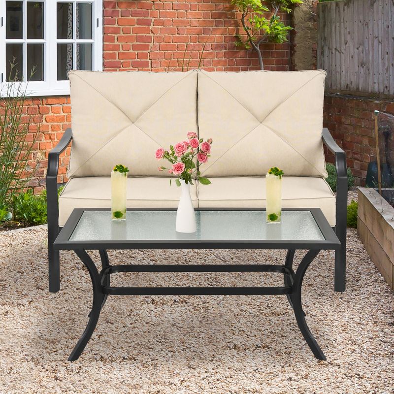 Costway 2 PCS Patio Loveseat with Coffee Table Outdoor Sofa Bench with Cushions, 2 of 11