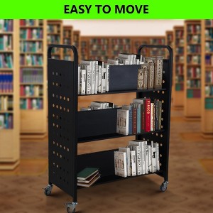 Garvee 200LBS Book Cart, 30x14x49 V-Shaped Rolling Library Cart with 4 Inch Lockable Wheels for Libraries, Offices, Home Shelves, and Schools - 1 of 4