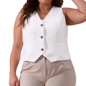 Agnes Orinda Women's Plus Size Sleeveless V-neck Button Down Fashion Vests - 1 of 4