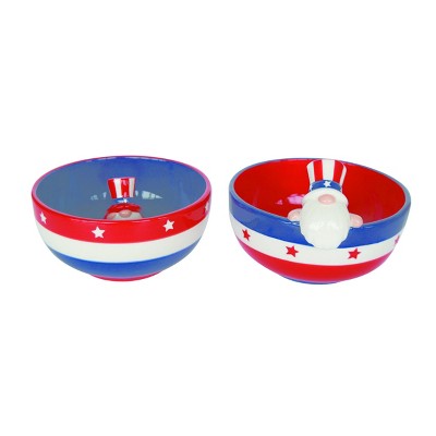 Transpac Ceramic Uncle Sam Gnome Snack Bowl Set of 2 Patriotic Home Decorations