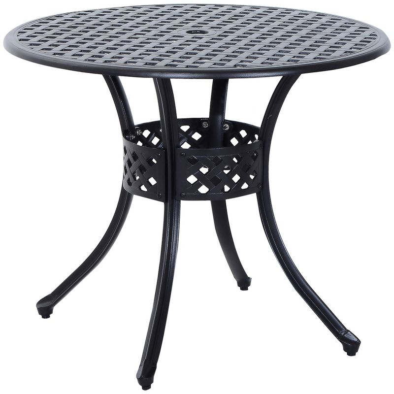 Outsunny 33" Patio Dining Table Round Cast Aluminium Outdoor Bistro Table with Umbrella Hole - Black, 5 of 8