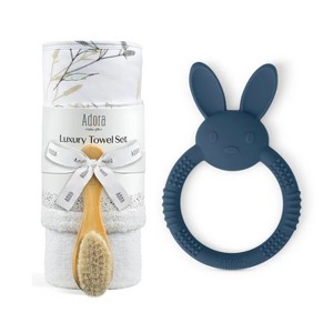 La’dore Baby Towel & Silicone Teether Gift Set – Soft Hooded Towel, Washcloth & Baby Brush With Silicone Bunny Teether – Newborn Essentials - 1 of 4