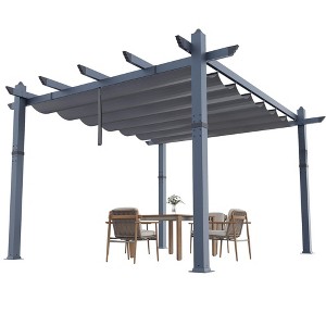 10x10 Ft Retractable Outdoor Pergola with Canopy, Upgraded Wood-Grain Aluminum Pergola, UV-Resistant Metal Shelter for Backyard, Patio, Porch - 1 of 4