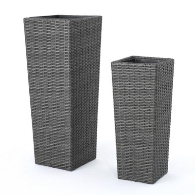 Maggift Outdoor Planters with Special Design, 2 PCS Flower Planter Pot for Garden, Courtyard, Patio, Gray，11.75"*11.75"*31.9"