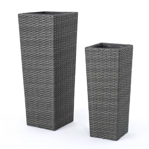 Maggift Outdoor Planters with Special Design, 2 PCS Flower Planter Pot for Garden, Courtyard, Patio, Gray，11.75"*11.75"*31.9" - 1 of 4