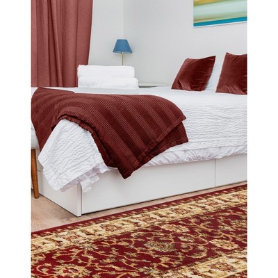 Red and Gold Synthetic Oriental Runner Rug