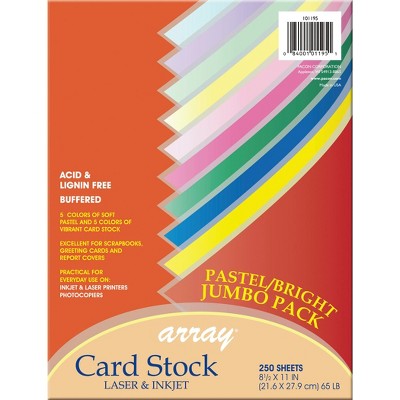 Array Card Stock Paper, 8-1/2 x 11 Inch, Assorted Bright Pastel Colors, pk of 250