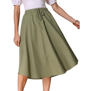 INSPIRE CHIC Women's Cotton Linen Casual High Elastic Waist Round Hem A-Line Midi Skirts - 1 of 4