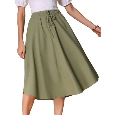 INSPIRE CHIC Women's Cotton Linen Casual High Elastic Waist Round Hem A-Line Midi Skirts - image 1 of 4