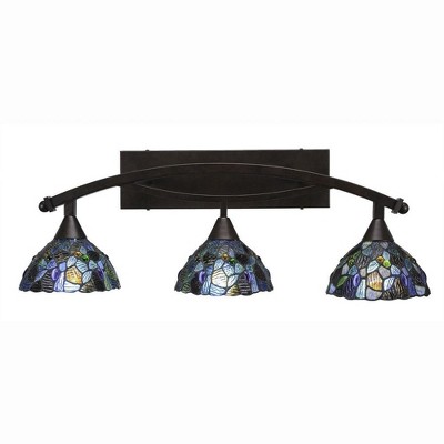 Toltec Lighting Bow 3 - Light Vanity in  Bronze with 7" Blue Mosaic Art Glass Shade