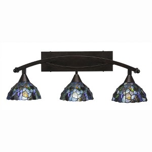 Toltec Lighting Bow 3 - Light Vanity in  Bronze with 7" Blue Mosaic Art Glass Shade - 1 of 1