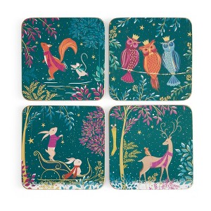 Sara Miller Woodland Tales Coasters, Set of 4 - Decorative Cork Coasters with Winter Animal Scenes for Festive Table Settings - 1 of 4