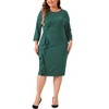Agnes Orinda Women's Plus Size Work 3/4 Sleeve Vintage Ruffle Pencil Bodycon Cocktail Midi Dress - 2 of 4