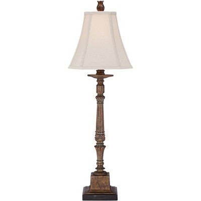 Thornewood Crackled Brown Candlestick Console Table Lamp with Beige Shade