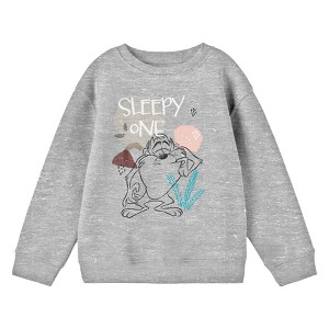 Looney Tunes Sleepy One Taz Youth Heather Gray Crew Neck Sweatshirt - 1 of 2