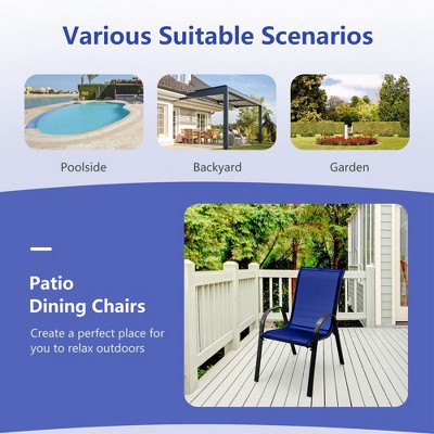Navy Stackable Outdoor Dining Chairs with Armrests, Set of 4