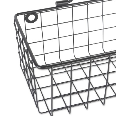 Vintage Black Small Rectangular Wire Wall Baskets, Set of 2