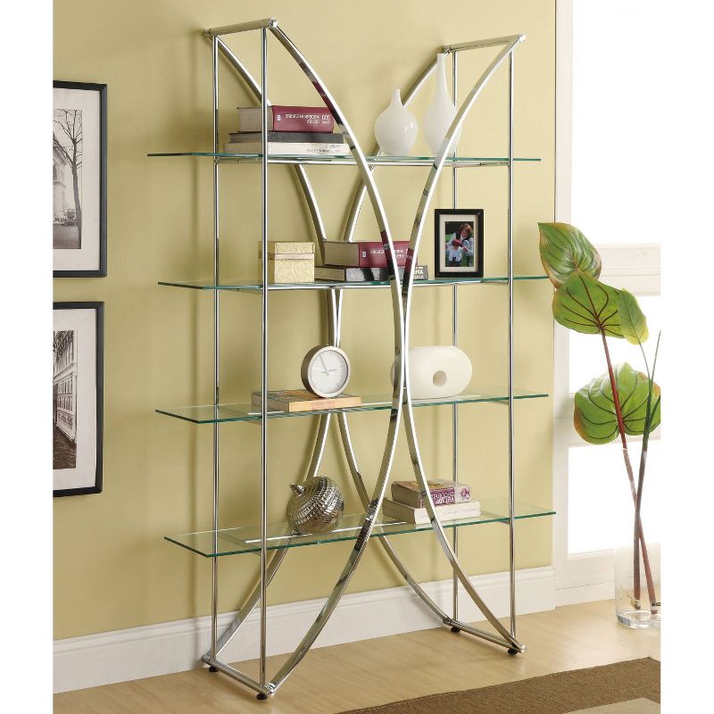 72.5&#34; Contemporary 4 Shelf Bookcase with Glass Shelves Chrome - Coaster, 3 of 8