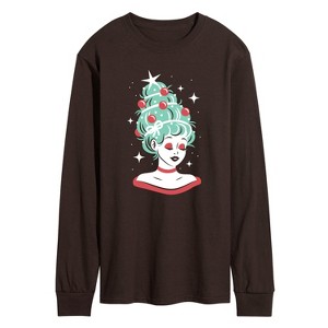 Men's - Instant Message - Vintage Christmas Tree Woman Long Sleeve Graphic T-Shirt - 1 of 3