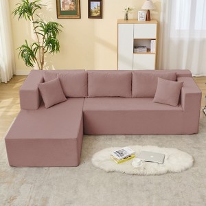 Mjkone W106'' Modern 2-Piece Free Combination Corduroy Upholstered L-Shaped Modular Sectional Sofa With Left Chaise And Pillows - 1 of 4