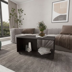 Gu Oidak Coffee Table with Open Storage and Caster Wheels, Wengue - 1 of 1