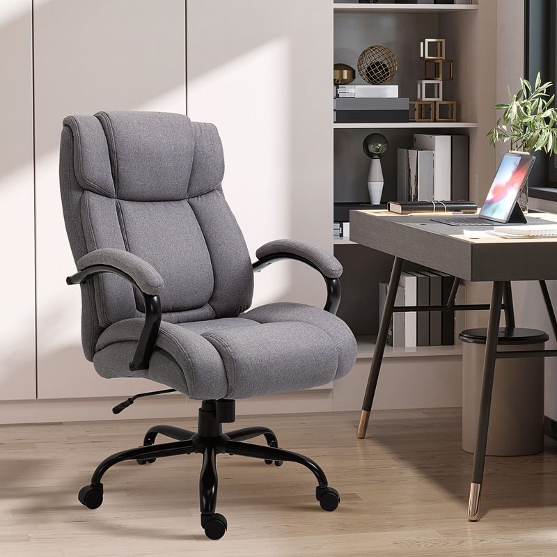 Vinsetto High Back Big and Tall Executive Office Chair 484lbs with Wide Seat Computer Desk Chair with Linen Fabric Swivel Wheels Light Gray, 3 of 10
