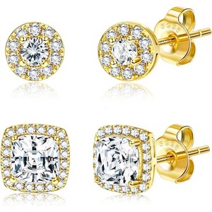 Hayoso 18K Gold Plated Halo Stud Earrings 925 Sterling Silver Cubic Zirconia Stud Earrings Round Square Diamonique Stud - 1 of 4
