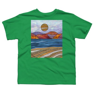 Boy's Design By Humans Beach Landscape Stain Glass By Maryedenoa T-Shirt