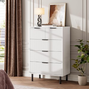 Fluted 5 Drawer Dresser for Bedroom, Modern Tall Chest of Drawers with Metal Legs, Wooden Drawer Chest Storage Cabinet - 1 of 4