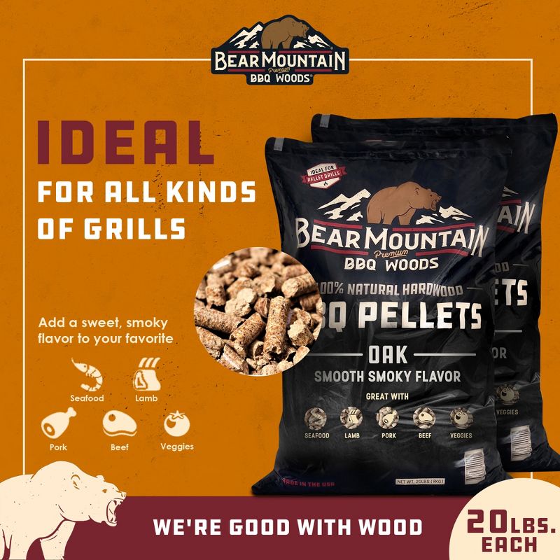 Bear Mountain BBQ Premium All Natural Hardwood Red and White Oak Wood Chip Pellets for Outdoor Gas, Charcoal, and Electric Grills, 20 Pounds (2 Pack), 3 of 7