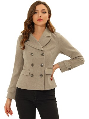 INSPIRE CHIC Women's Notched Lapel Double-Breasted Pea Coat