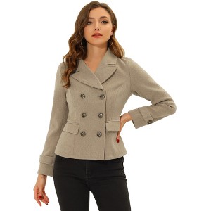 INSPIRE CHIC Women's Notched Lapel Double-Breasted Pea Coat - 1 of 4