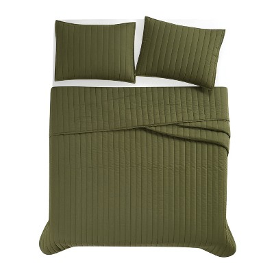 Olive Green Full Cotton Quilt Set with Polyfill