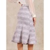 Allegra K Women's Tweed High Waist Midi Plaid Belted Fishtail Bodycon Skirts - 3 of 4